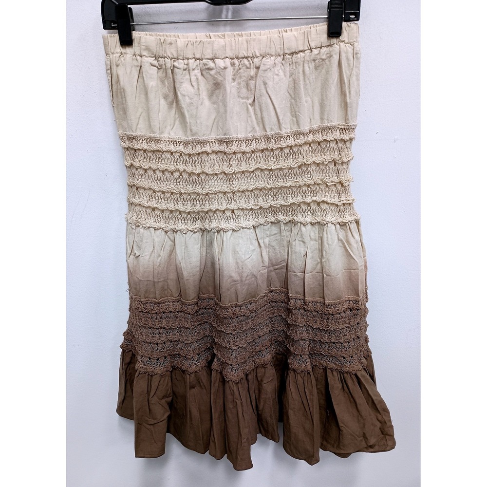 Eyeshadow VTG Y2K BOHO Midi Skirt Womens Medium Beige Brown Ombre Lace‎ Trim